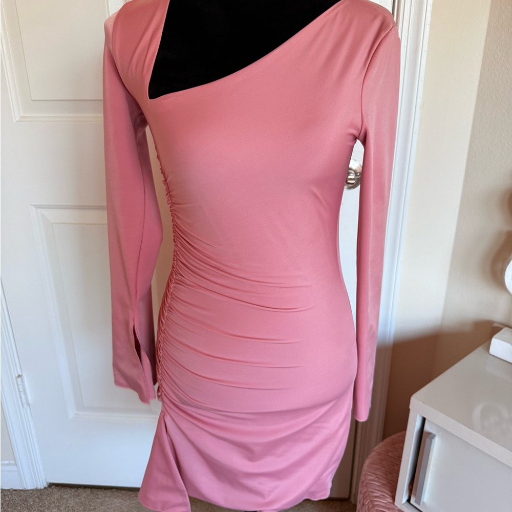Oh Polly One Shoulder Pink Dress